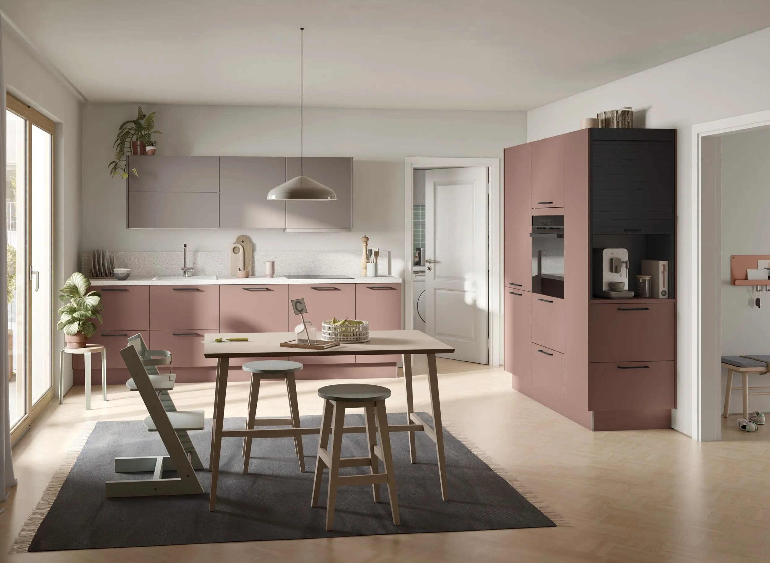 Häcker Concept 130 — blush terracotta dining