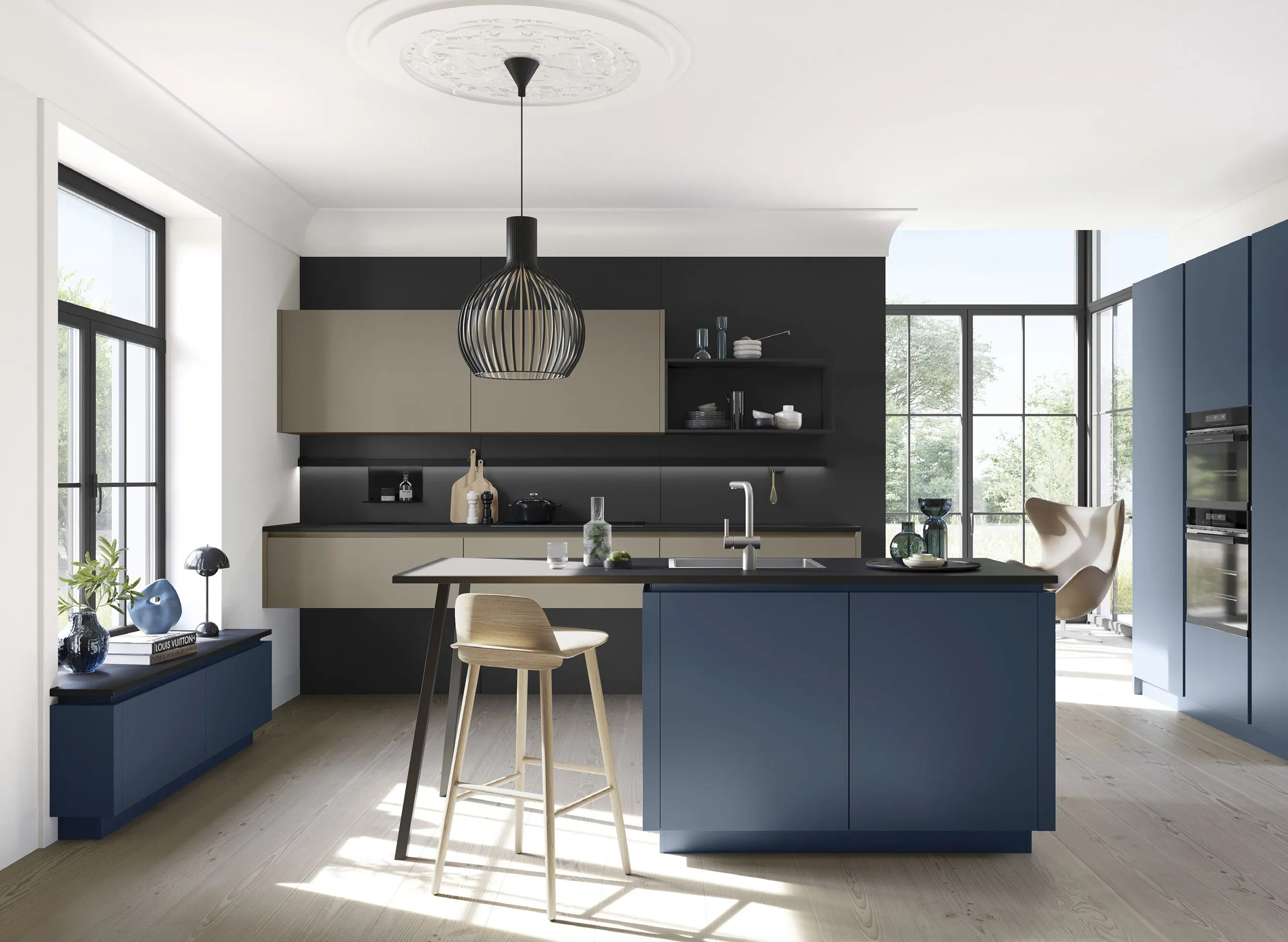 Häcker Concept 130 — steel blue island loft