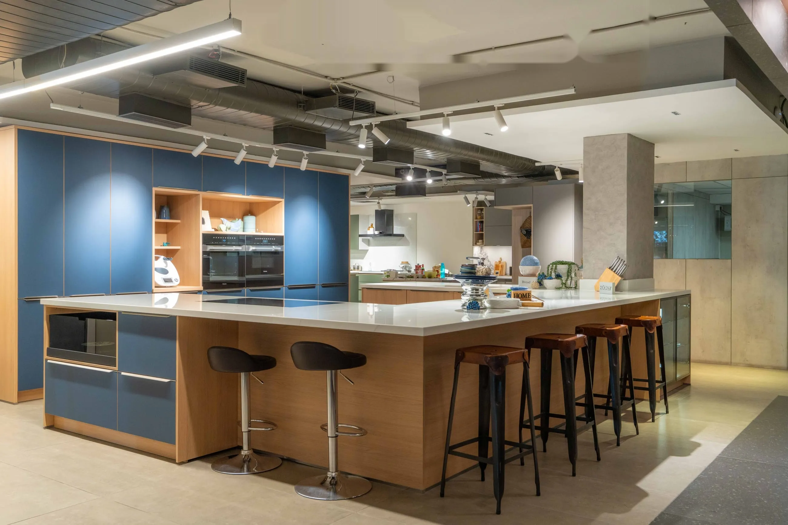 The demonstration kitchen at the Jubilee Hills showroom, set for service